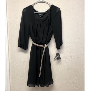 NWT Womens By&By Dress L Black Belted 3/4 sleeves